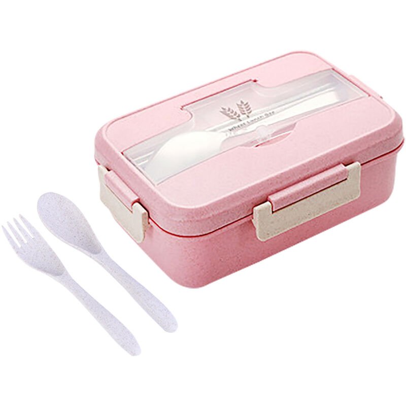 Fiambrera de paja de trigo de 3 piezas | Recipientes de comida de 3 compartimentos con acero inoxidable