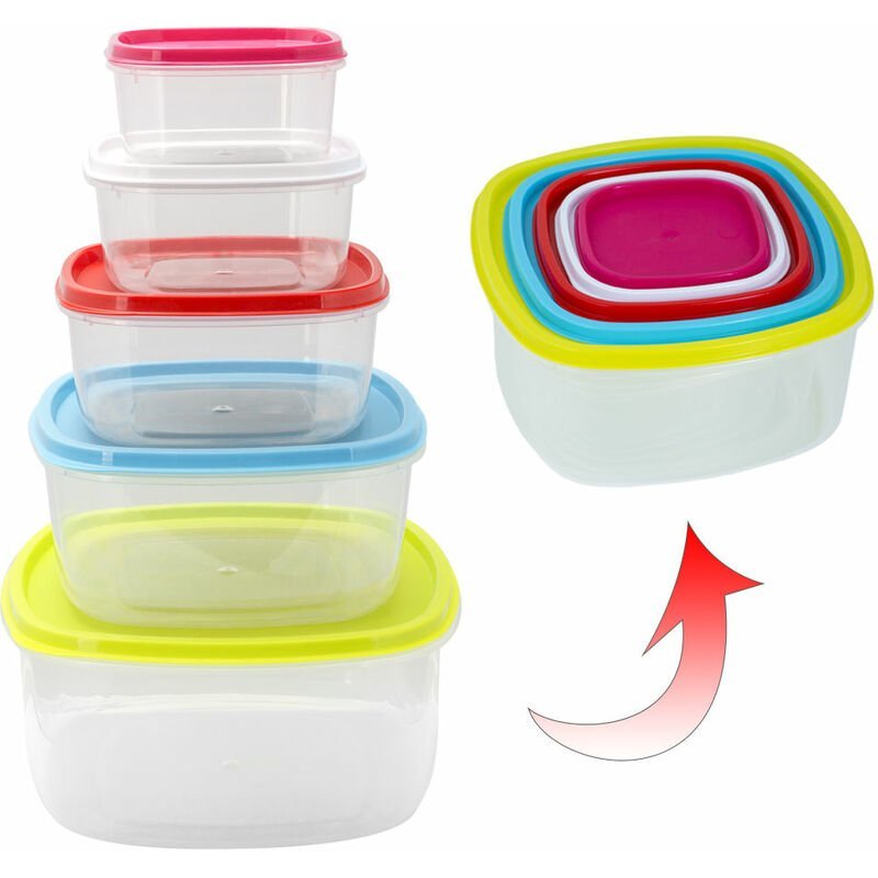 Fiambreras Plástico Cuadradas 220 / 350 / 600 / 1200 / 2000 ml. (Set 5 piezas) barato