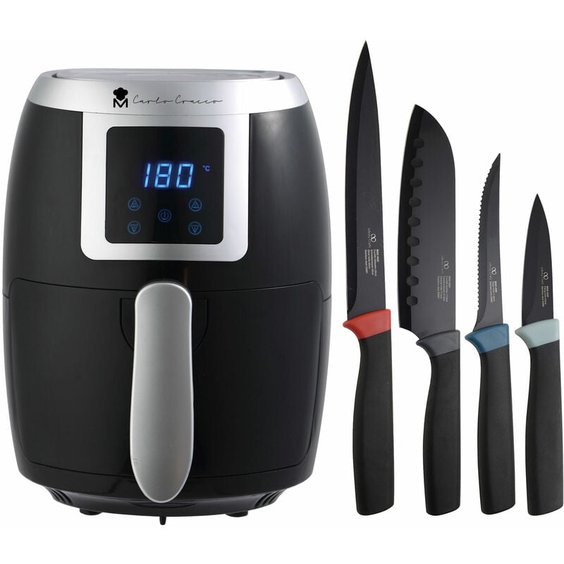 Freidora de aire 1000w Masterpro y Juego de 4 cuchillos de cocina Infinity Chefs Essence: 1 Santoku