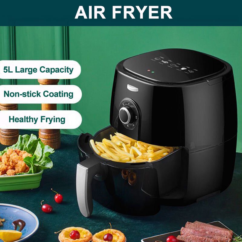 Freidora de aire 5.0L / 4.8 Cuarto de galon Horno Olla sin aceite Freidoras de aire caliente Canasta antiadherente 1350W para patatas fritas Pollo barato