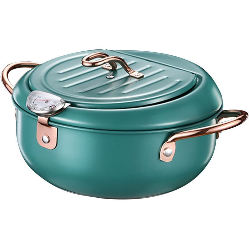 Freidora profunda Freidora de acero inoxidable estilo japones con termometro y escurridor de goteo de aceite para papas fritas