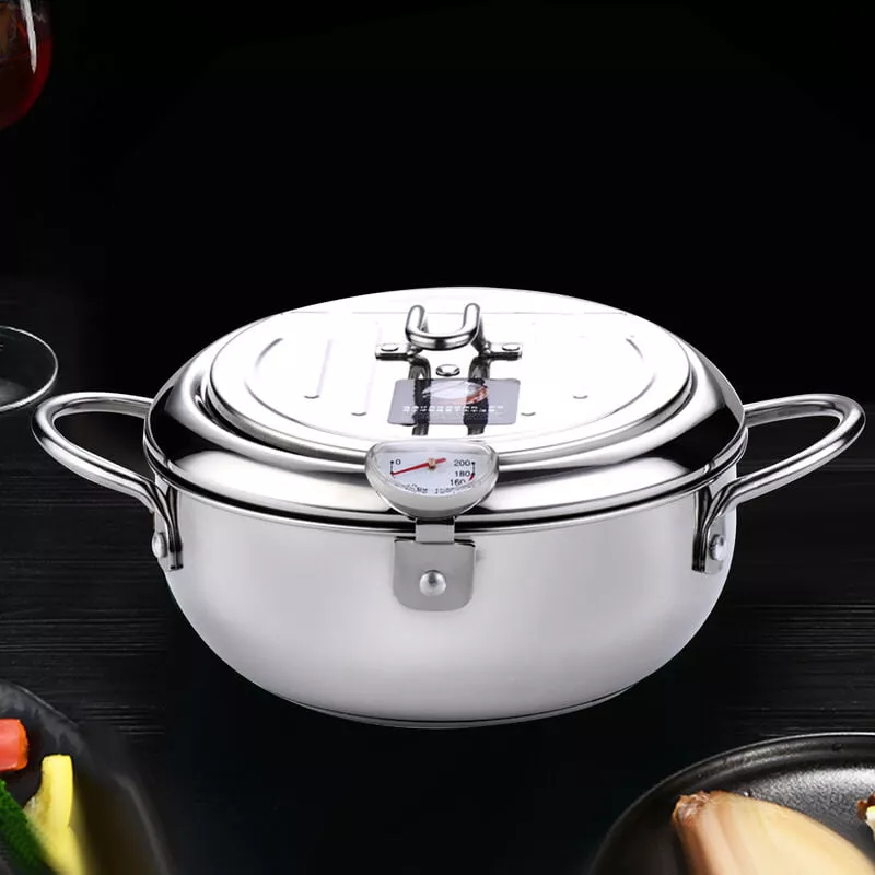 Freidora Profunda Freidora De Acero Inoxidable Estilo Japones Con Termometro Y Escurridor De Goteo De Aceite Para Papas Fritas, Camarones, Pollo, En Oferta Freidora Profunda Freidora De Acero Inoxidable Estilo Japones Con Termometro Y Escurridor De Goteo De Aceite Para Papas Fritas