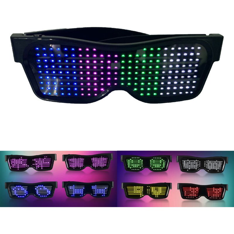 Gafas LED Personalizables BT Gafas LED Gafas de luz de colores Brillantes Mensajes de bricolaje 31 Animaciones 11 Imagenes Modo de musica Juguetes barato