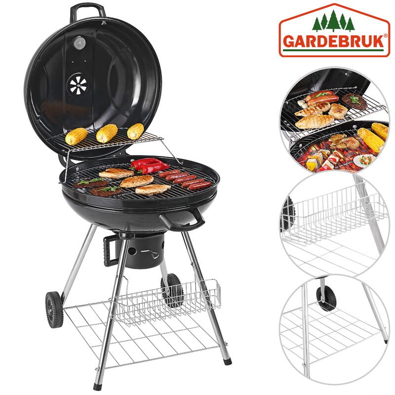 Gardebruck Barbacoa móvil Ø54cm Parrilla portátil de metal con ruedas y termómetro integrado Grill BBQ barato