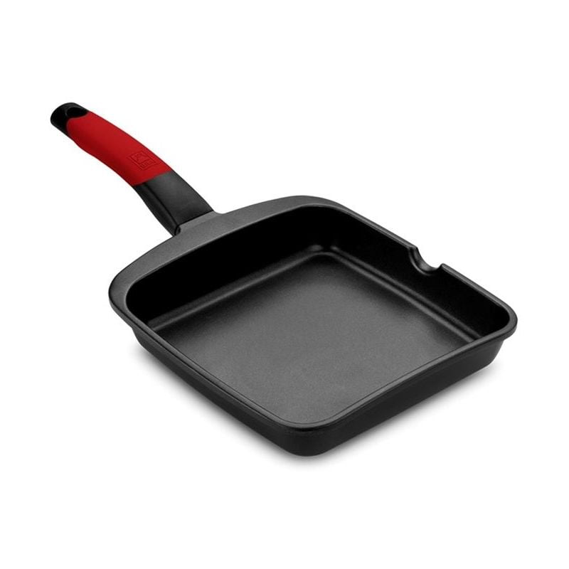 Grill Plancha 28Cm Liso Con Mango Induccion Aluminio/Fundido Negro/Rojo Premiere Bra barato