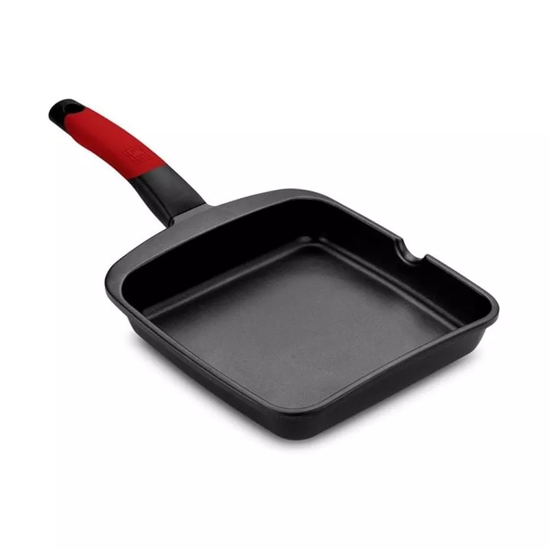 Grill Plancha 28Cm Liso Con Mango Induccion Aluminio/Fundido Negro/Rojo Premiere Bra barato