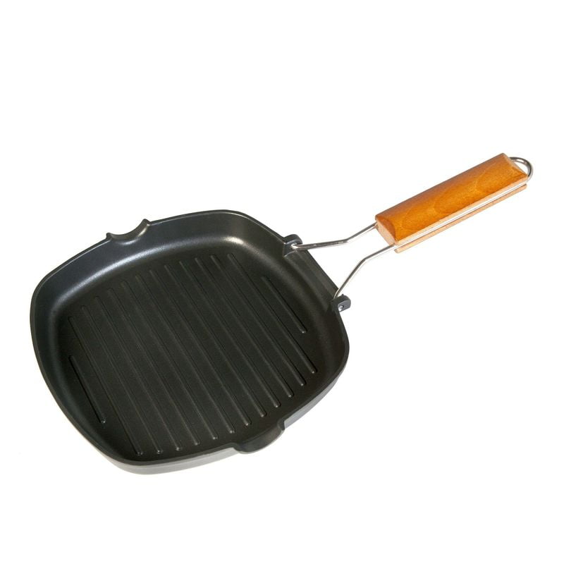 Grill Plancha 28X28Cm Rayas Mango Abatible Aluminio/Fundido Ecostone - Wecook barato