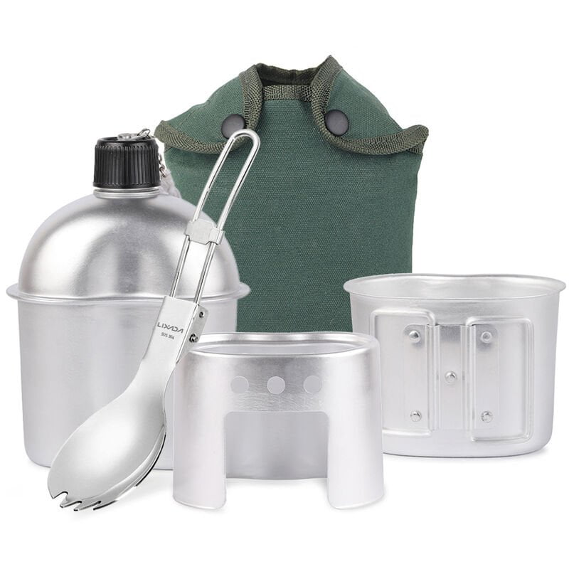 H6120 Portavasos de aluminio Hervidor Taza Estufa + Cuchara plegable de acero inoxidable + Bolsa de cuchara