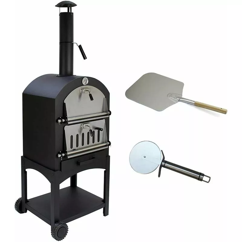 Hpo01 Horno De Pizza 157X50X64Cm Horno De Pizza Con Carbón, Piedra Refractaria Y Termómetro - Negro - Bc-Elec En Oferta Hpo01 Horno De Pizza 157X50X64Cm Horno De Pizza Con Carbón