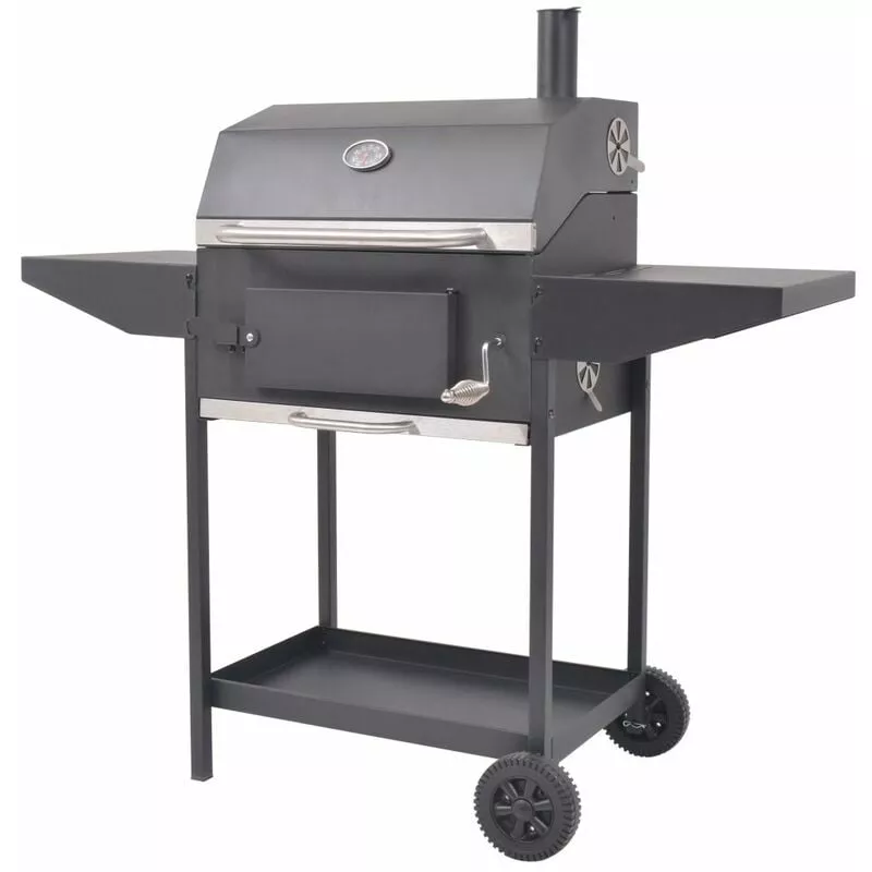 Happyshopping - Barbacoa Ahumador Al Carbón Con Estante Inferior Negro En Oferta Happyshopping - Barbacoa Ahumador Al Carbón Con Estante Inferior Negro Barato