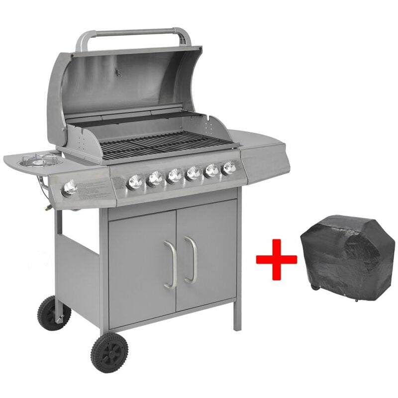 Happyshopping - Barbacoa grill de gas 6+1 quemadores plateada barato