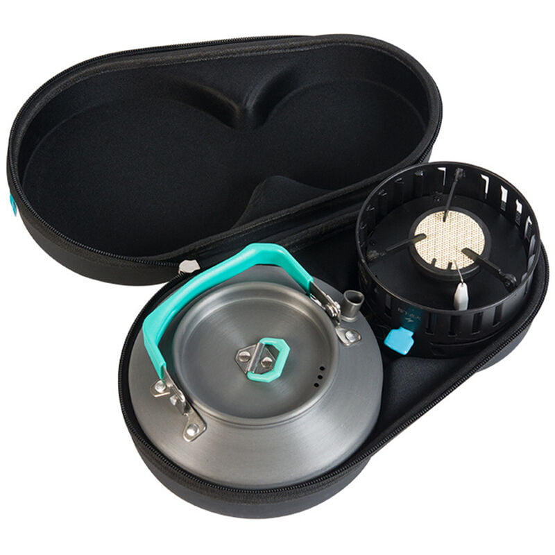 Happyshopping - Estufa de camping portatil a prueba de viento al aire libre Quemador de gas de encendido piezoelectrico con tetera de agua de 0.8L barato