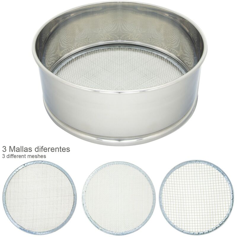 Harinero tamizador acero inoxidable Ø 20 cm. con 3 mallas intercambiables barato
