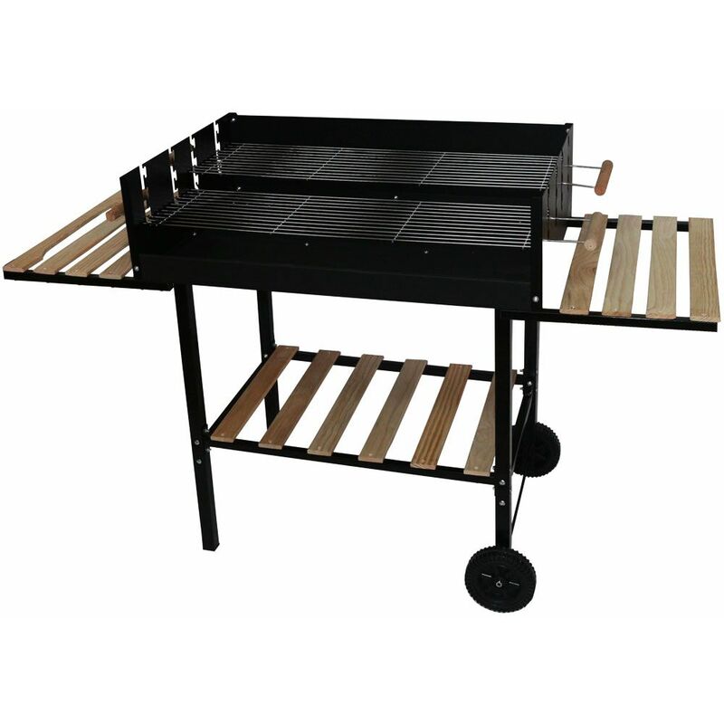 Harms - Barbacoa de carbón de leña barbacoa parrilla doble parrilla de jardín negro estante de madera 504573 barato