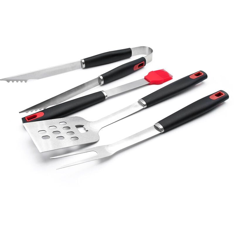 Herramientas barbacoa Grill Set 4 piezas de asado a la parilla Utensilios Pinzas Espatula Tenedor de hilvanado cepillo de acero inoxidable Barbacoa barato