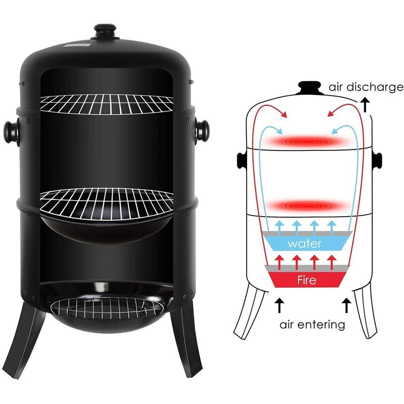 Homfa - BBQ Barril de barbacoa 3 en 1 | Ø 44 cm | 80 x 44