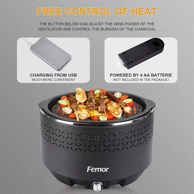 Homfa - Barbacoa De Carbón Sin Humo, Con Bolsa De Transporte, Barbacoas Portátiles, Usb Y Ventilador A Batería, Parrilla Al Aire Libre Bbq Para En Oferta Homfa - Barbacoa De Carbón Sin Humo
