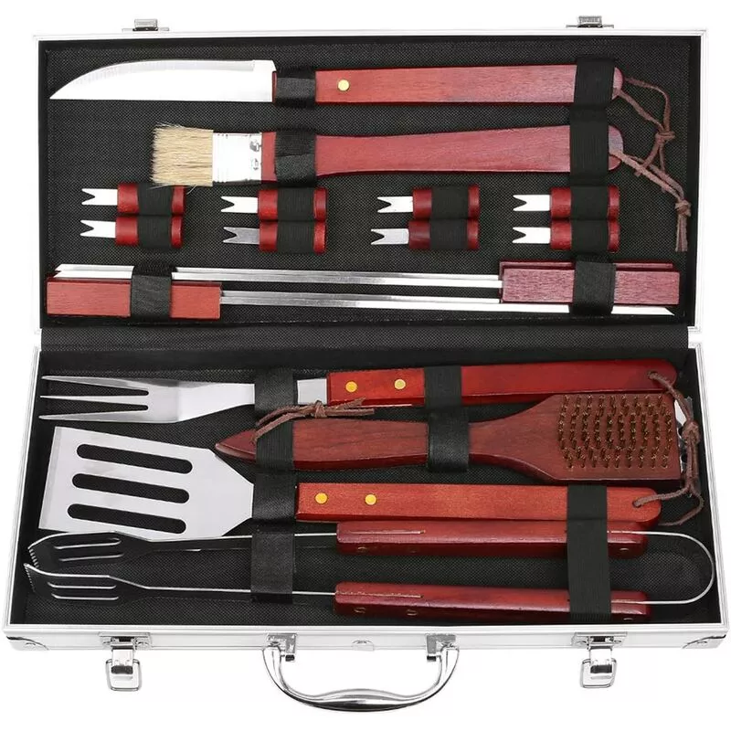Homfa - Cubertería Para Barbacoas 18 Piezas - De Herramientas De Barbacoa De Acero Inoxidable Cubiertos Con Mango De Madera Conjunto De Barbacoa Con En Oferta Homfa - Cubertería Para Barbacoas 18 Piezas - De Herramientas De Barbacoa De Acero Inoxidable Cubiertos Con Mango De Madera Conjunto De Barbacoa Con Barato