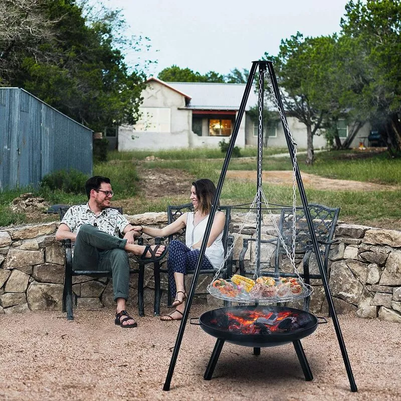 Homfa - Parillabarbacoa Con Trípode ,10L, Cadena Ajustable En Altura, Esmaltado, Resistente A Los Arañazos, Insípido, Apto Para Acampar Al Aire Libre En Oferta Homfa - Parillabarbacoa Con Trípode ,10L