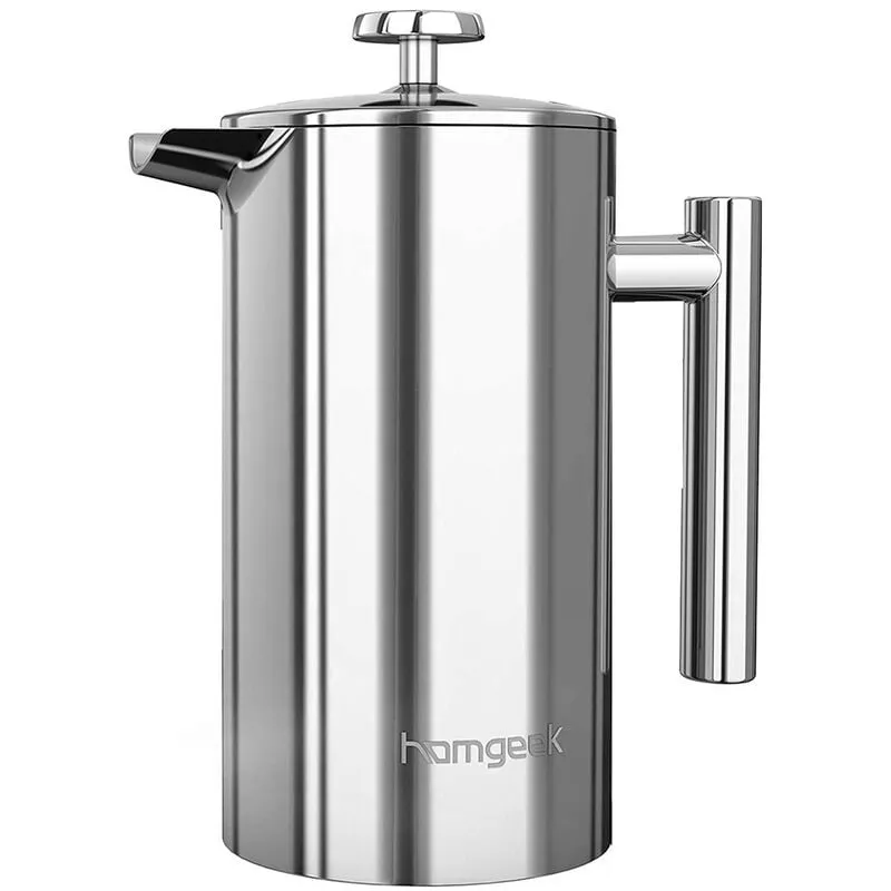 Homgeek - Cafetera De Prensa De 1 L, Tetera De Doble Pared Con Acero Inoxidable, Cuchara Medidora, 2 Filtros Para El Hogar Y La Oficina En Oferta Homgeek - Cafetera De Prensa De 1 L