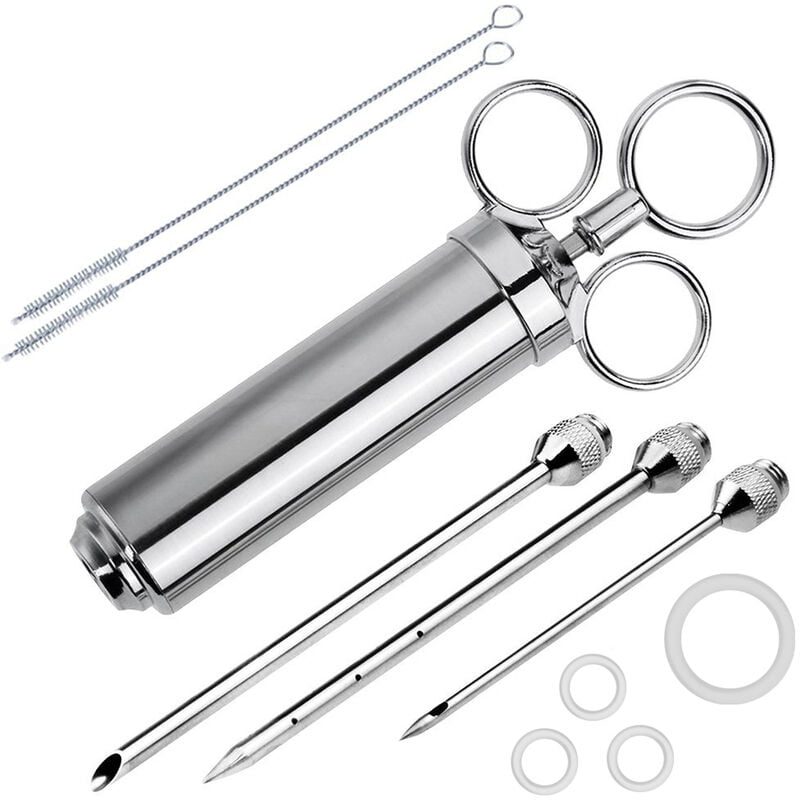 Inyector de adobo de carne 304 acero inoxidable 3 agujas salsa condimento barbacoa ahumador parrilla bestia pavo cocina condimentos accesorios