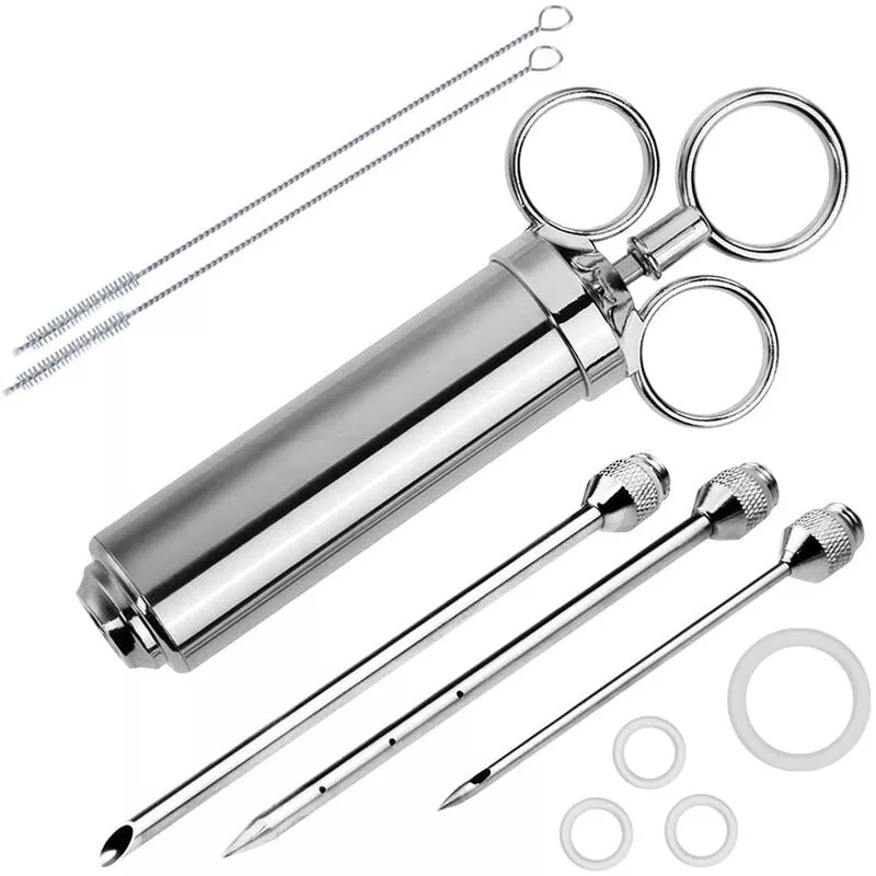 Inyector de adobo de carne 304 acero inoxidable 3 agujas salsa condimento barbacoa ahumador parrilla bestia pavo cocina condimentos accesorios