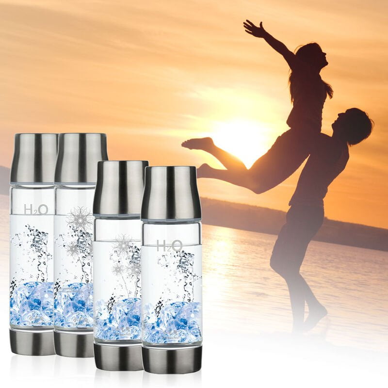 Ionizador de agua portatil rico en hidrogeno de 550 ml Vaso de agua transparente con tapa Taza de vidrio comercial sin BPA de alta calidad Botella de barato