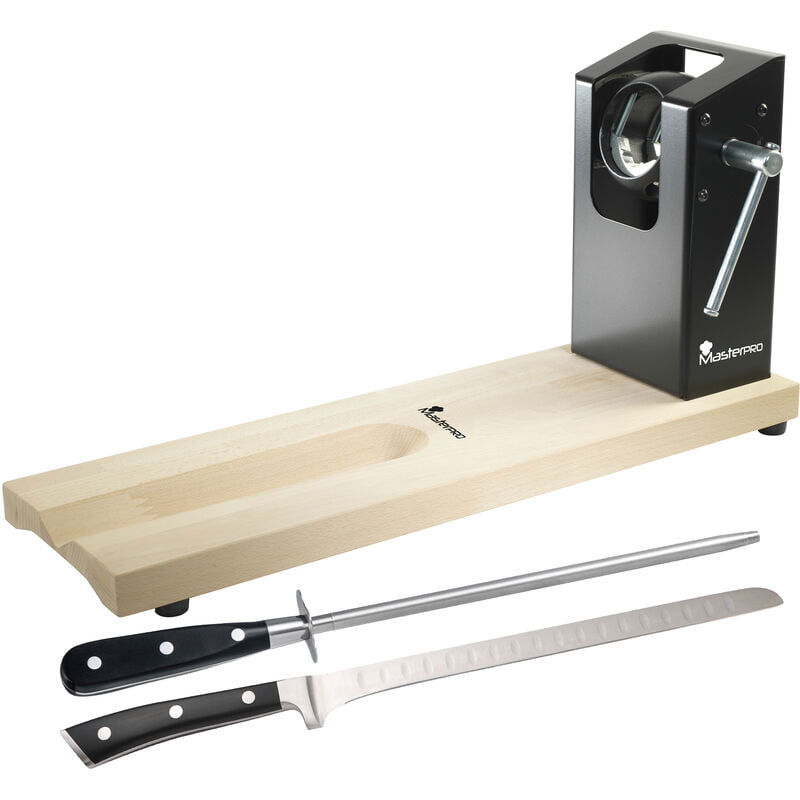Jamonero Masterpro con afilador y cuchillo de cocina en acero inoxidable barato
