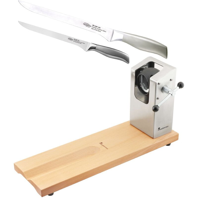 Jamonero Masterpro con set de cuchillos jamoneros de 16/25 cm en acero inoxidable - Bergner barato