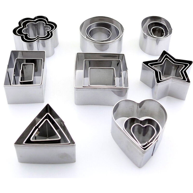 Juego de 24 cortadores de galletas con caja de acero inoxidable