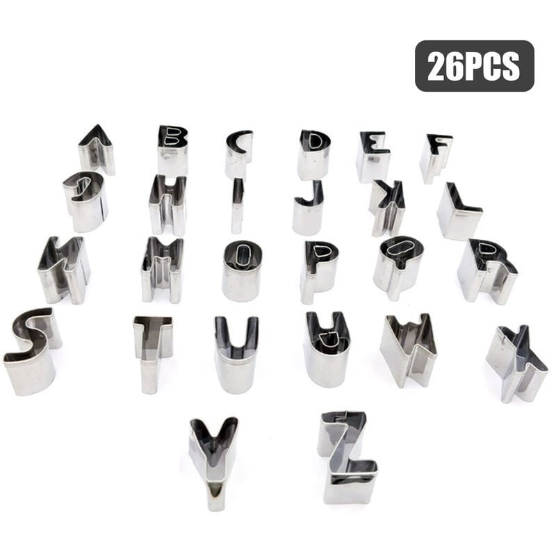 Juego de 26 cortadores de galletas de acero inoxidable con forma de letras del alfabeto