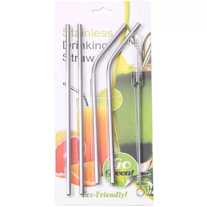 Juego De 4 Pajitas Reutilizables Para Beber, Acero Inoxidable 304, Pajita De Metal Recta Doblada Con Cepillo Limpiador, 2S2B ‑ 215X6 En Oferta Juego De 4 Pajitas Reutilizables Para Beber