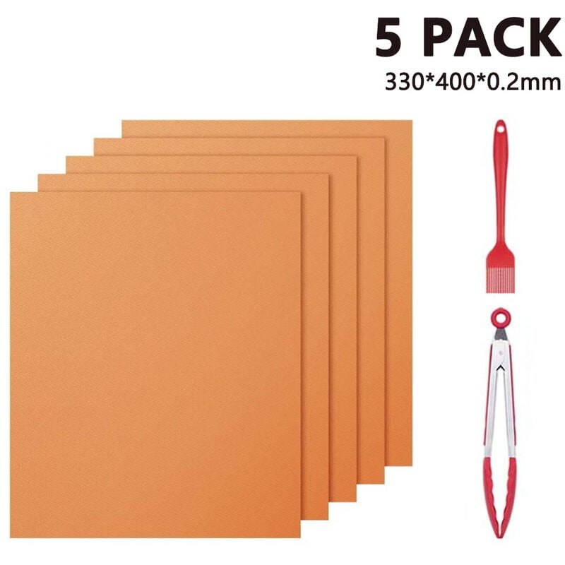 Juego de 5 alfombrillas para barbacoa antiadherentes reutilizables con pinza para alimentos de 12 pulgadas y cepillo de silicona