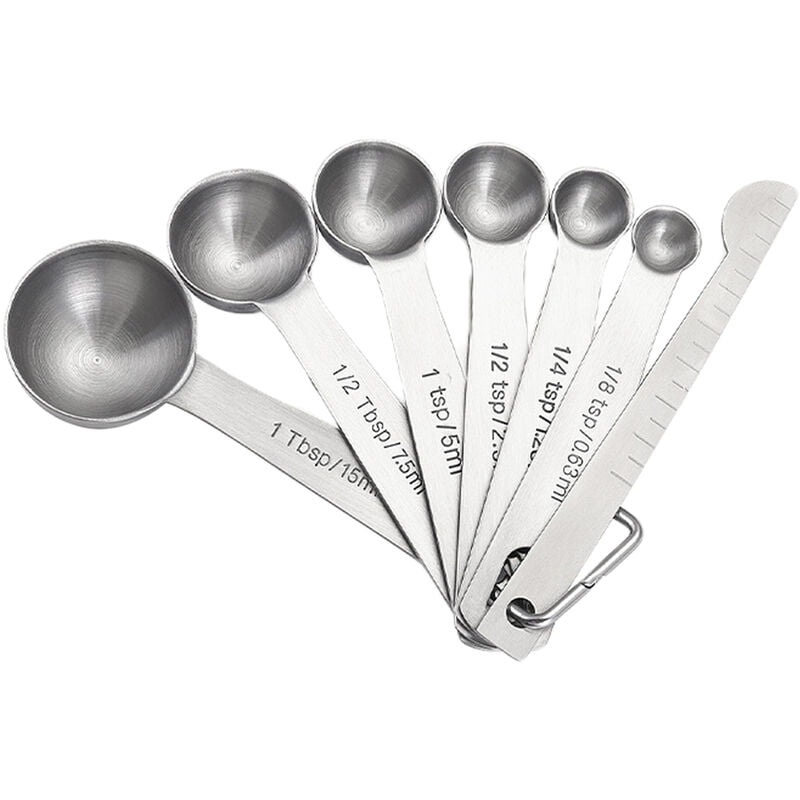 Juego de 6 cucharas medidoras con regla medidora para ingredientes secos y liquidos