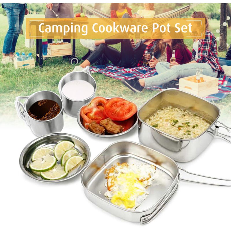 Juego de 6 ollas al aire libre para acampar