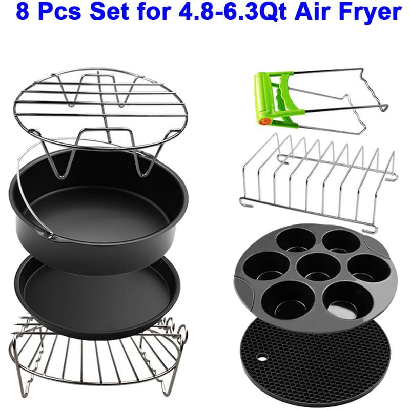 Juego de accesorios para freidora de aire de 8 piezas para freidora de aire de 4.8-6.3Qt con revestimiento antiadherente para pasteles