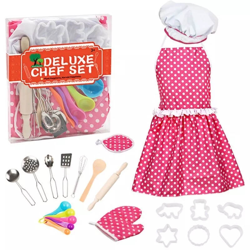 Juego De Cocina Y Horneado Para Ninos, 18 Piezas Con Delantal Para Gorro De Chef, Guante Para Horno, Utensilios De Cocina Para Hacer Pasteles, Juego En Oferta Juego De Cocina Y Horneado Para Ninos