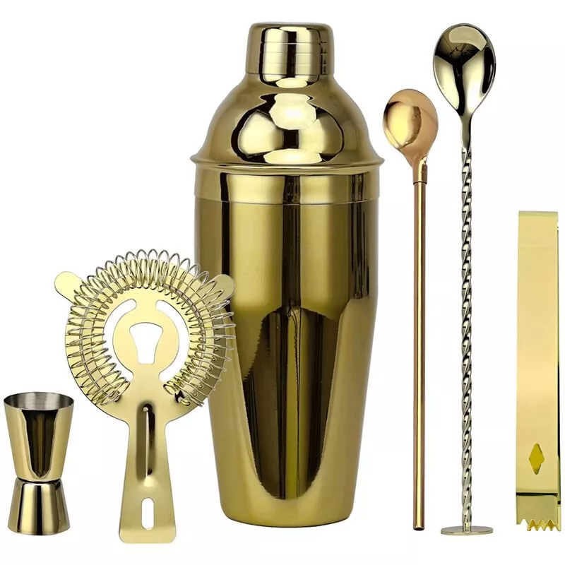 Juego De Coctel De Barra De 6 Piezas, Kit De Coctelera Para Hacer Bebidas, Mezclador De Acero Inoxidable, Regalo Para Hacer, Oro, 750Ml En Oferta Juego De Coctel De Barra De 6 Piezas