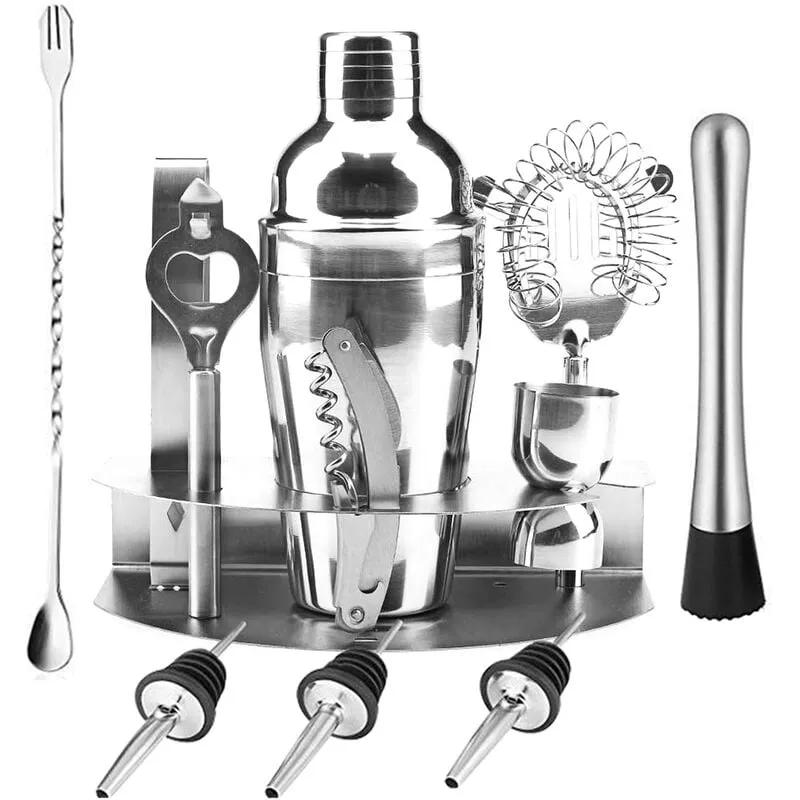 Juego De Coctelera De 12 Piezas Con Soporte, 25,4 Oz, Kit De Cocteleria De Acero Inoxidable Con Colador De Coctelera, Colador, Jigger, Vertedor De En Oferta Juego De Coctelera De 12 Piezas Con Soporte