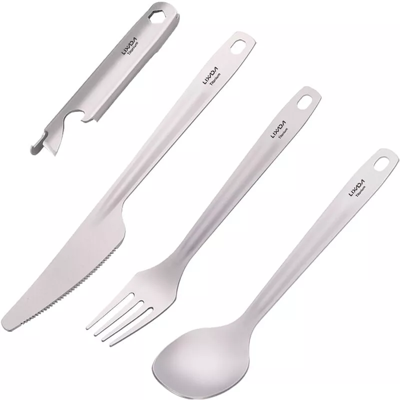 Juego De Cubiertos De Titanio 4 En 1, Liviano, Para Cena, Cuchara, Tenedor, Cortador Con Soporte De Almacenamiento Multifuncional, Abridor De En Oferta Juego De Cubiertos De Titanio 4 En 1