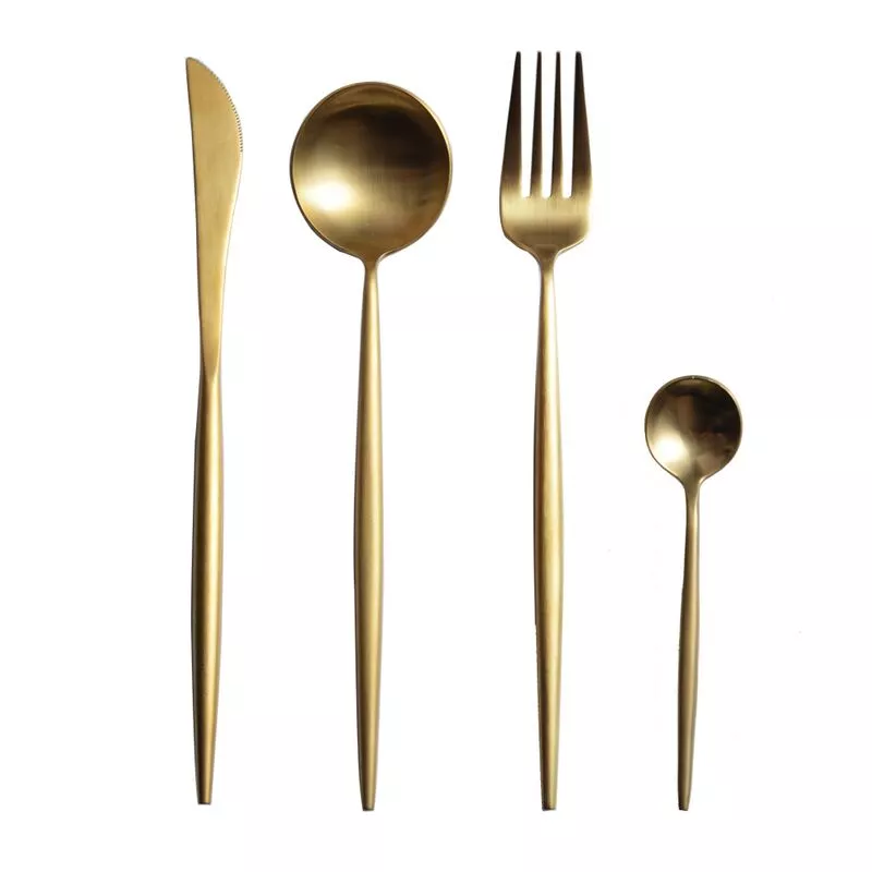 Juego De Cubiertos Dorados Para Cocina, Vajilla De Acero Inoxidable Cuchillo, Tenedor, Cuchara, Accesorios Para El Hogar Y Fiesta 2Pcs En Oferta Juego De Cubiertos Dorados Para Cocina