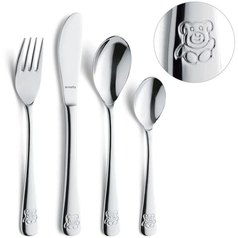 Juego de cubiertos infantil de 4 piezas Teddy - Plateado - Amefa barato
