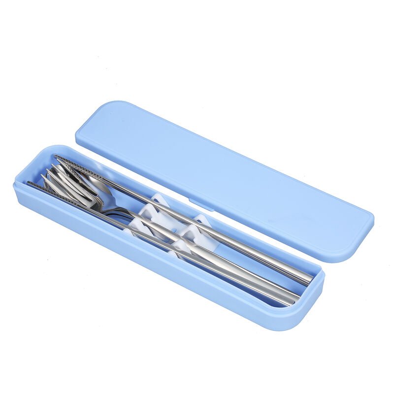 Juego de cubiertos portatiles de acero inoxidable 304 Utensilios Cubiertos de viaje reutilizables con estuche Palillos Cuchara Tenedor para escuela barato