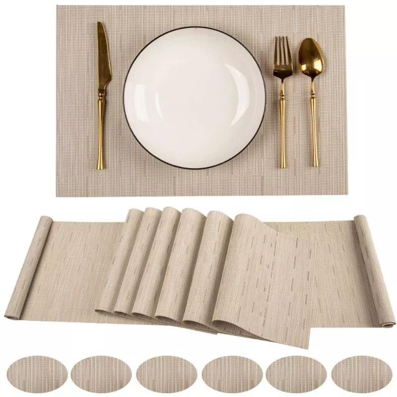 Juego De Mesa De Comedor De 16 Piezas, Camino De Mesa, Manteles Individuales, Posavasos, Pvc, Antideslizante, Resistente Al Calor, Para Mesa, En Oferta Juego De Mesa De Comedor De 16 Piezas