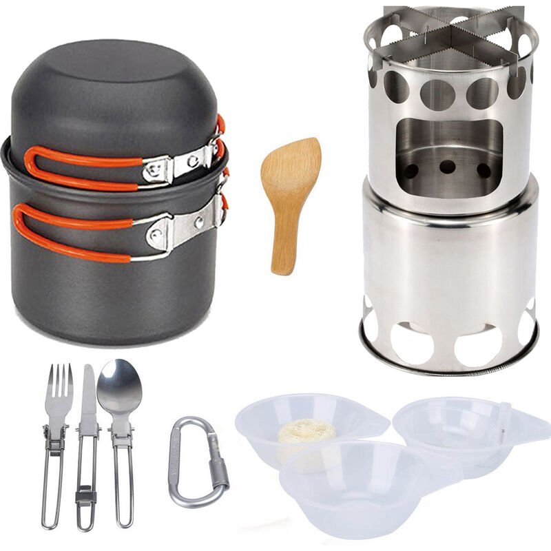 Juego de olla de camping con estufa de camping