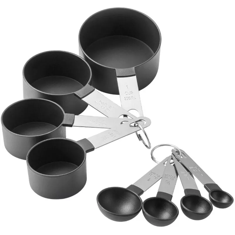 Juego De Tazas Medidoras De 8 Cucharas Medidoras Para Ingredientes Secos Y Liquidos, Utensilios Para Hornear, Acero Inoxidable, Resistente Al En Oferta Juego De Tazas Medidoras De 8 Cucharas Medidoras Para Ingredientes Secos Y Liquidos