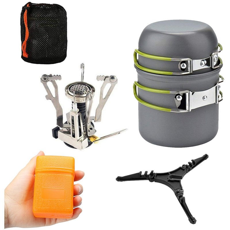Juego de utensilios de acampada con 3000W estufa que acampa Ollas Sartenes soporte del tanque Para picnic al aire libre que acampa yendo con mochila barato