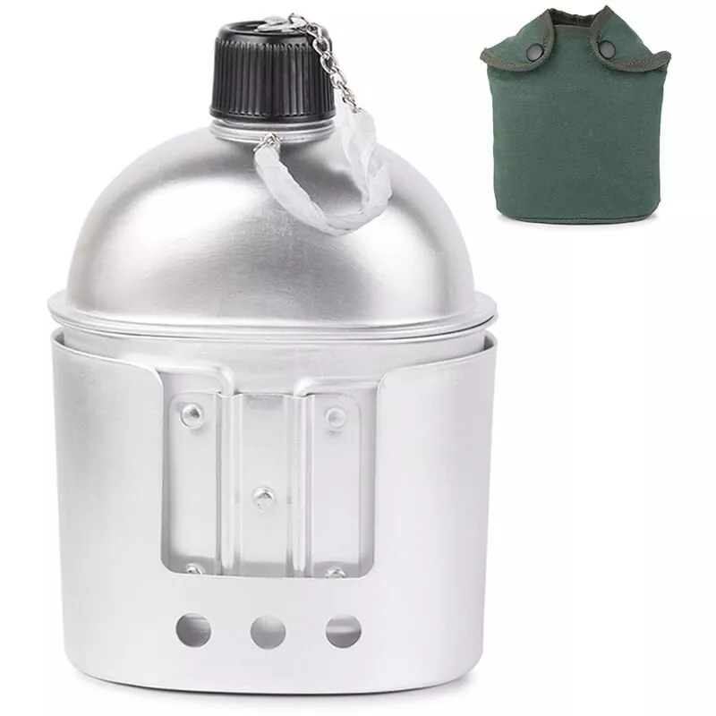 Juego De Utensilios De Cocina De 3 Uds, Juego De Estufa De Lena Con Taza De Cantina Militar De Aluminio Con Bolsa De Cubierta Para Acampar, En Oferta Juego De Utensilios De Cocina De 3 Uds