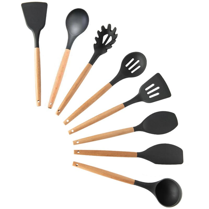 Juego de utensilios de cocina de 8 piezas con mango de madera