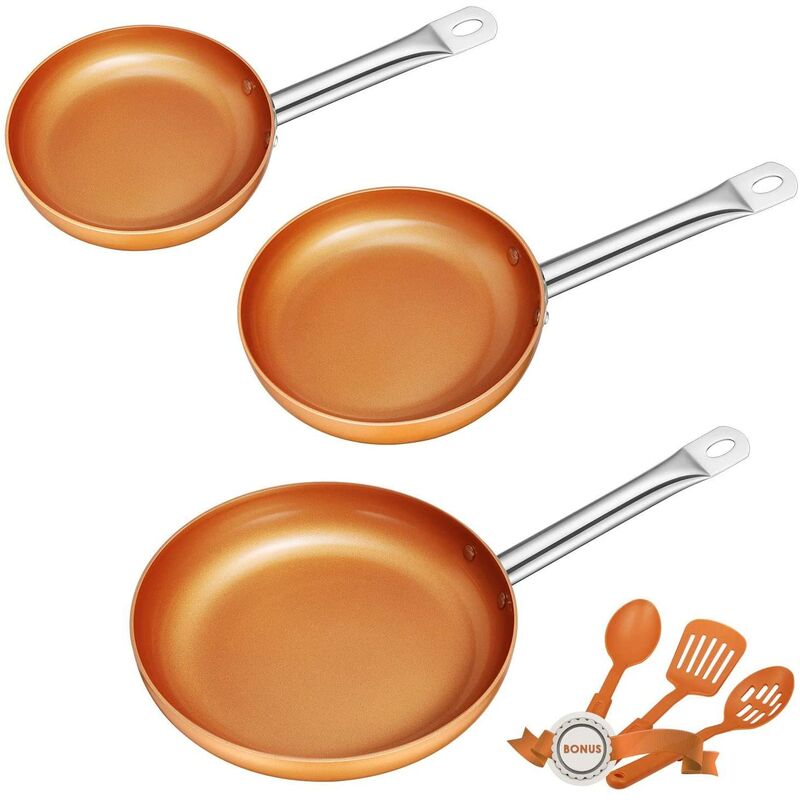 Juego de utensilios de cocina de cobre de 3 piezas | Recipiente de inducción con 3 espátulas y cuchara